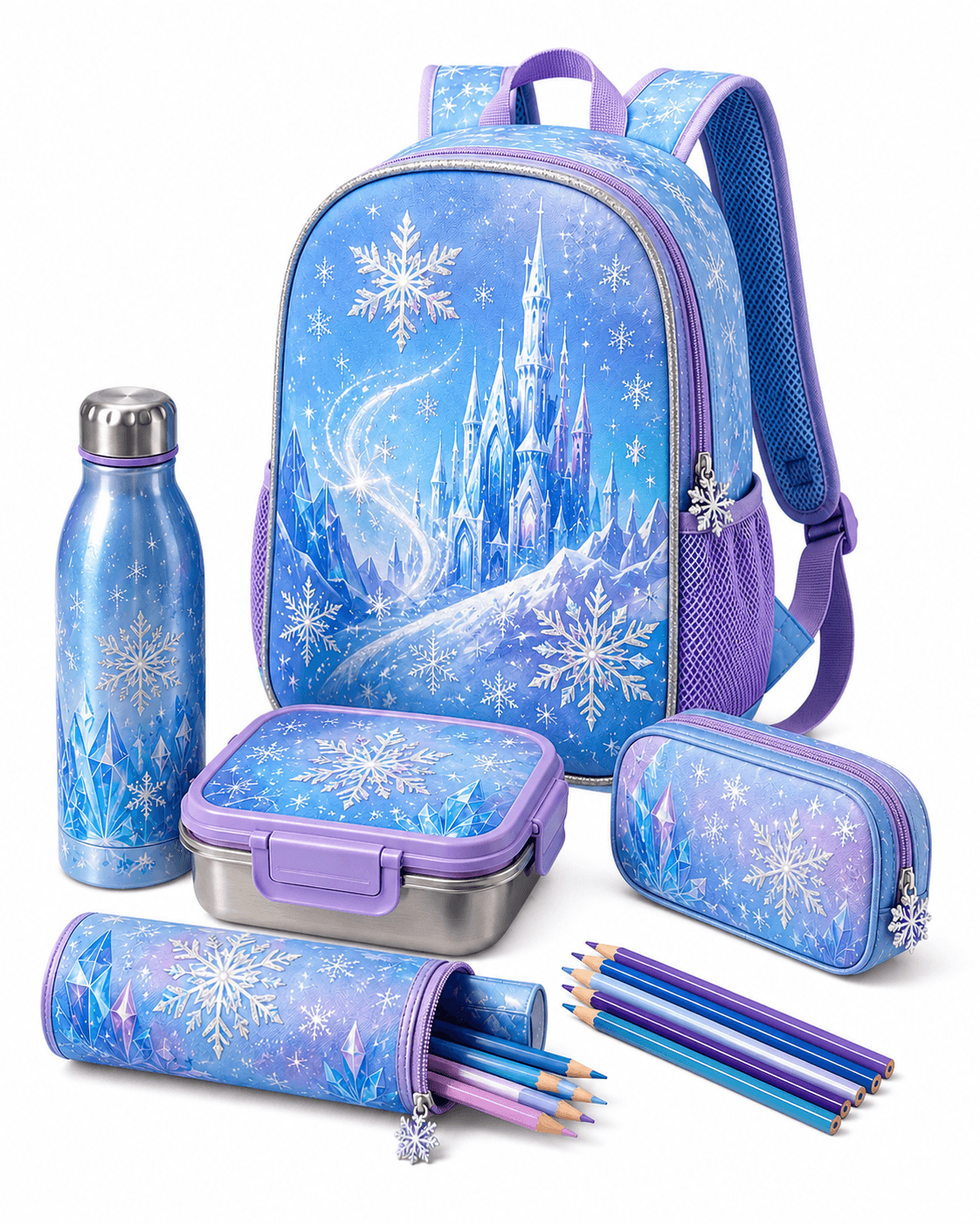 TRENDIY™ Complete Back to School Set – Backpack, Lunch Box, Bottle, Pencil Cases & Colored Pencils - Image 2