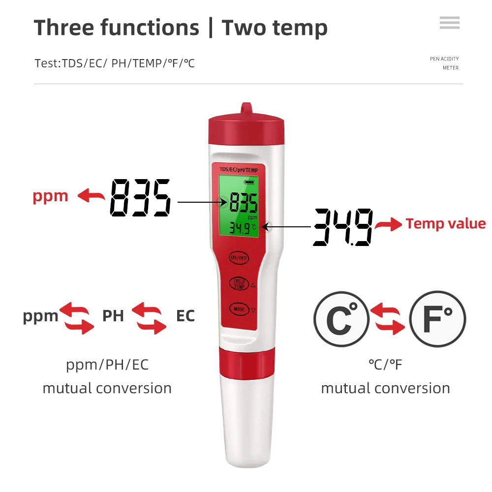 Multifunction Water Quality Tester Ph/ Tds/ec /salinity Tester Lcd - Image 4
