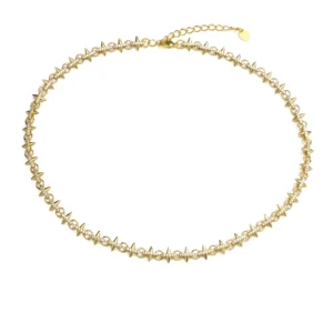 18k Gold Plated Brass Gold Color Necklace Famale Sharp