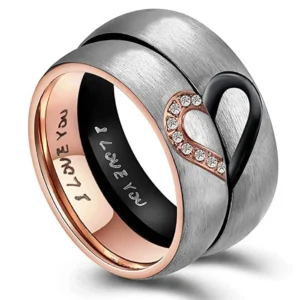 Rose Gold/black Color Heart Couple Rings Stainless Steel Couples