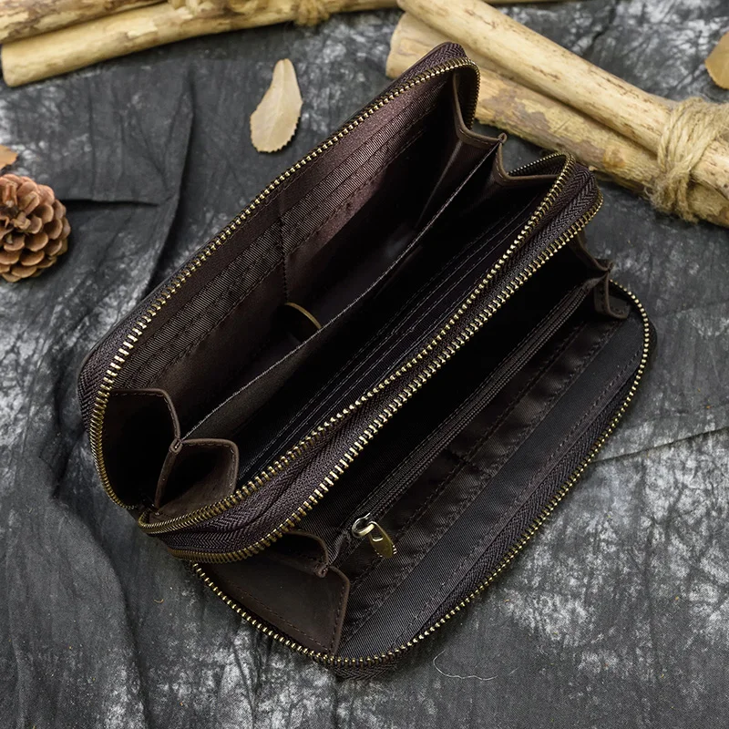 Retro Crazy Horse Leather Purse For Men Clutch Purse - Image 5