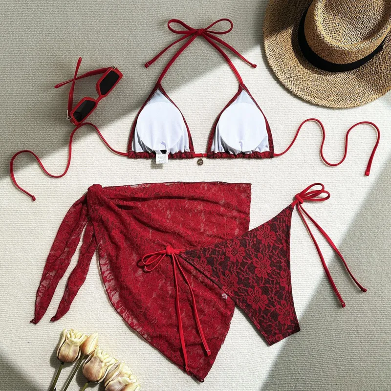 Lace Sexy Bikinis Female Swimsuits Women Three-piece Swimwear Beach - Image 5