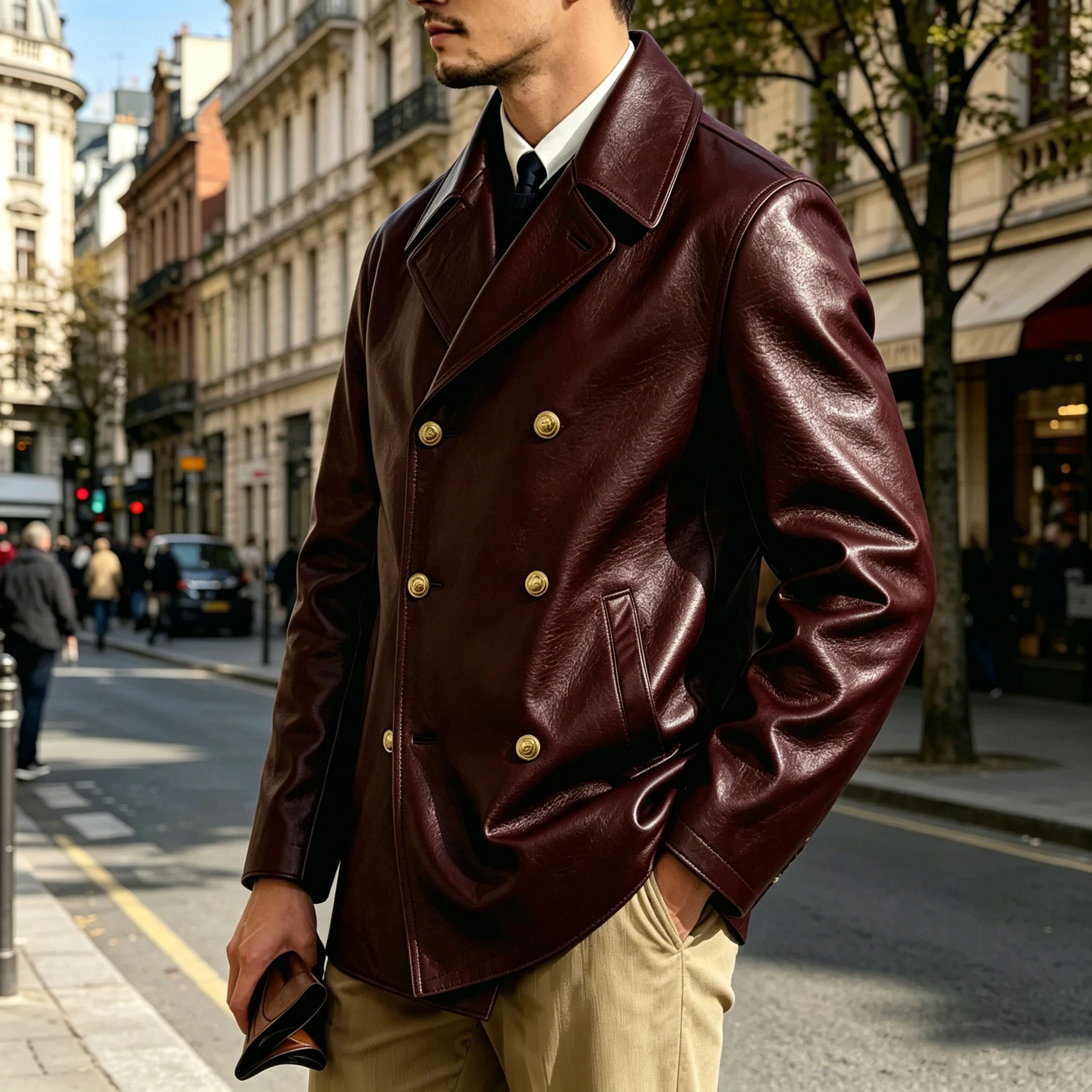 Men's Double-Breasted Leather Blazer - Image 2