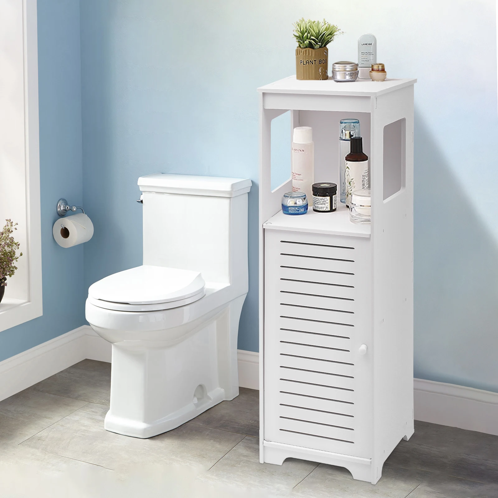 Bathroom Storage Cabinet White Pvc Cupboard Shelf 28*25*90cm Tissue - Image 6