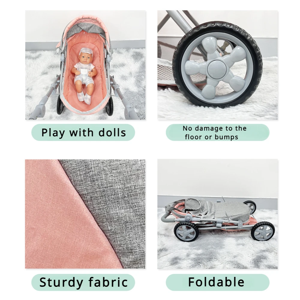 Foldable Baby Doll Stroller Large Toy Pram With Shoulder - Image 6
