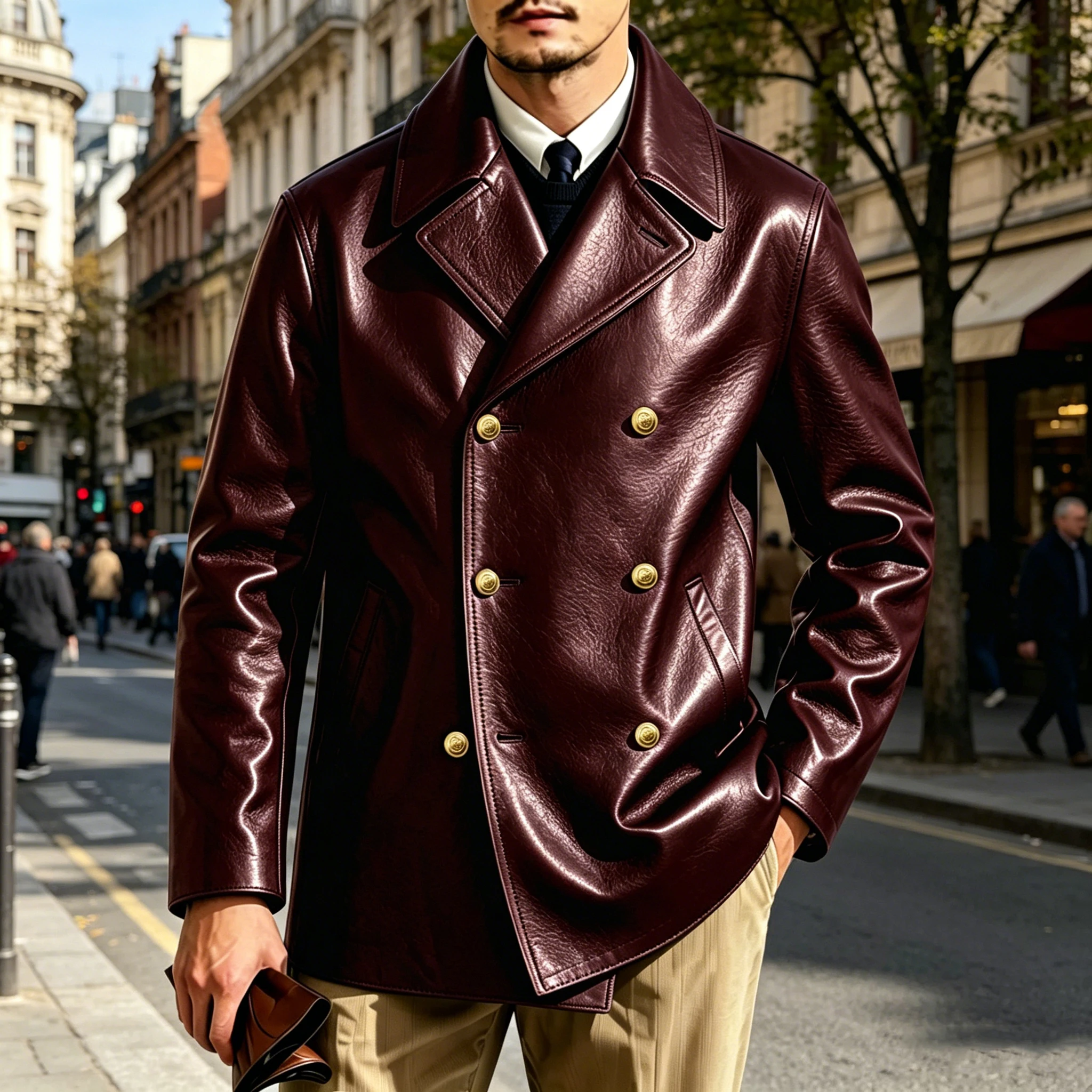 Men's Double-Breasted Leather Blazer