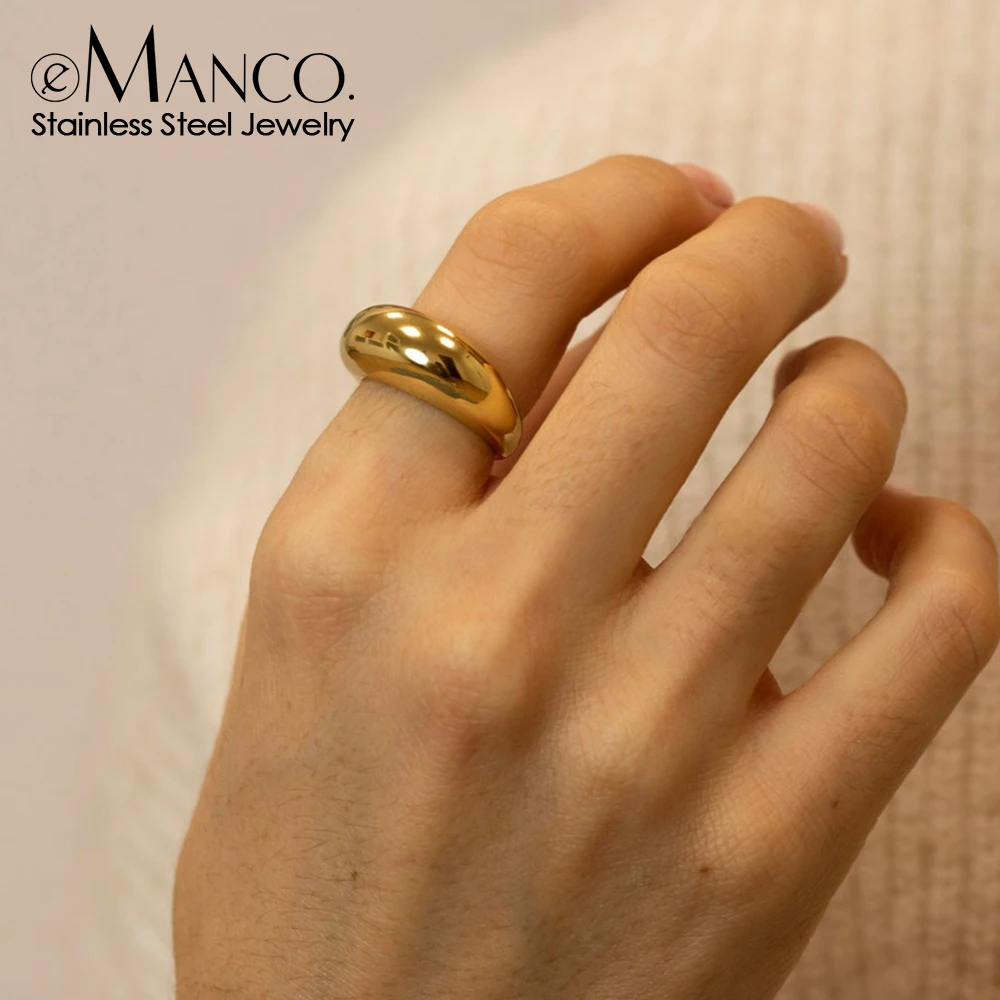 Fashion Stainless Steel Rings for Women Gold Color Arc Rings Geometric Jewelry Gift Wholesale 8MM - Image 5