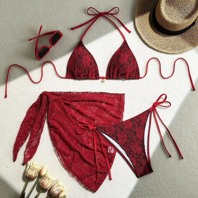 Lace Sexy Bikinis Female Swimsuits Women Three-piece Swimwear Beach - Image 4