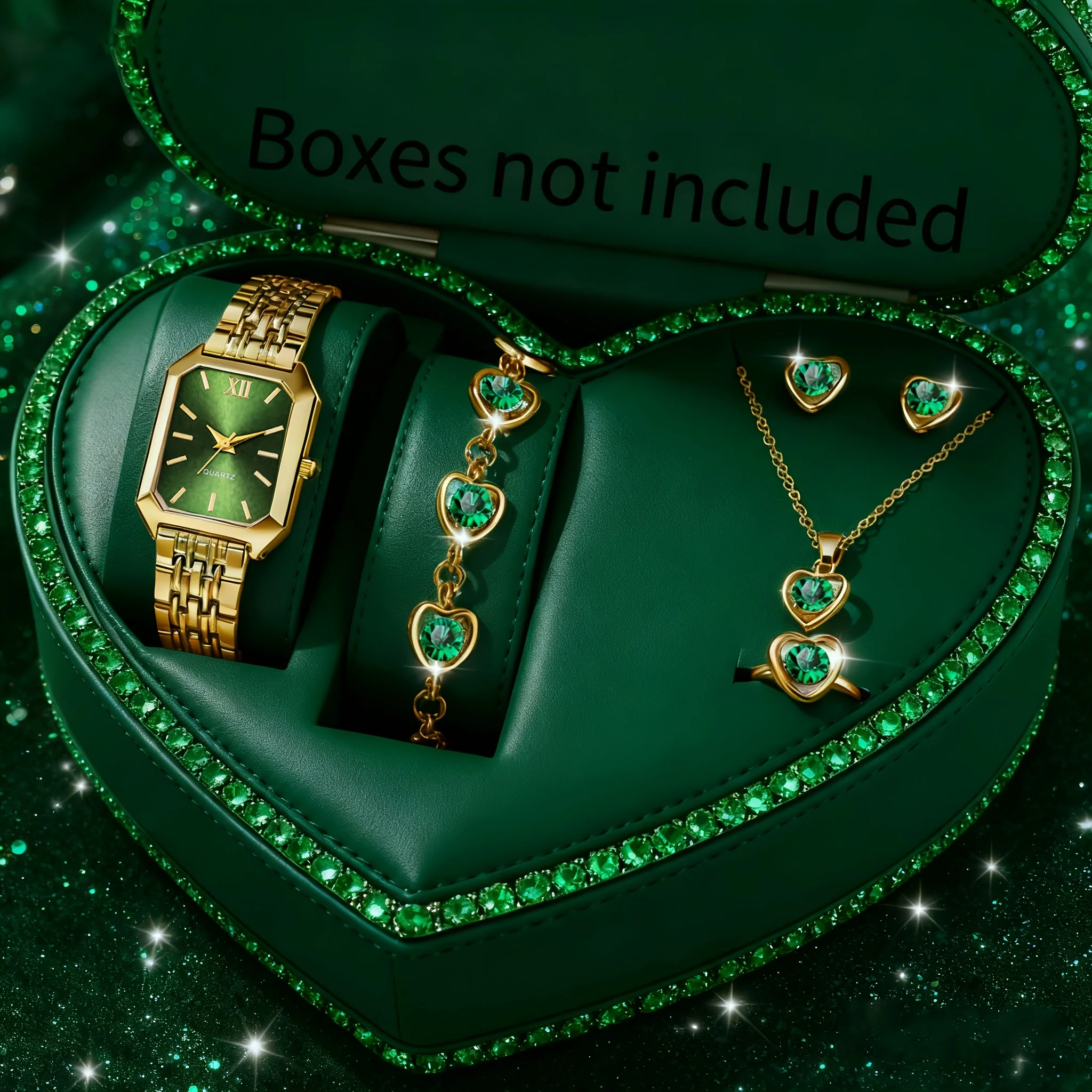Elegant Rectangle Women Quartz Watch Rhinestone Jewelry Set Ladies - Image 3