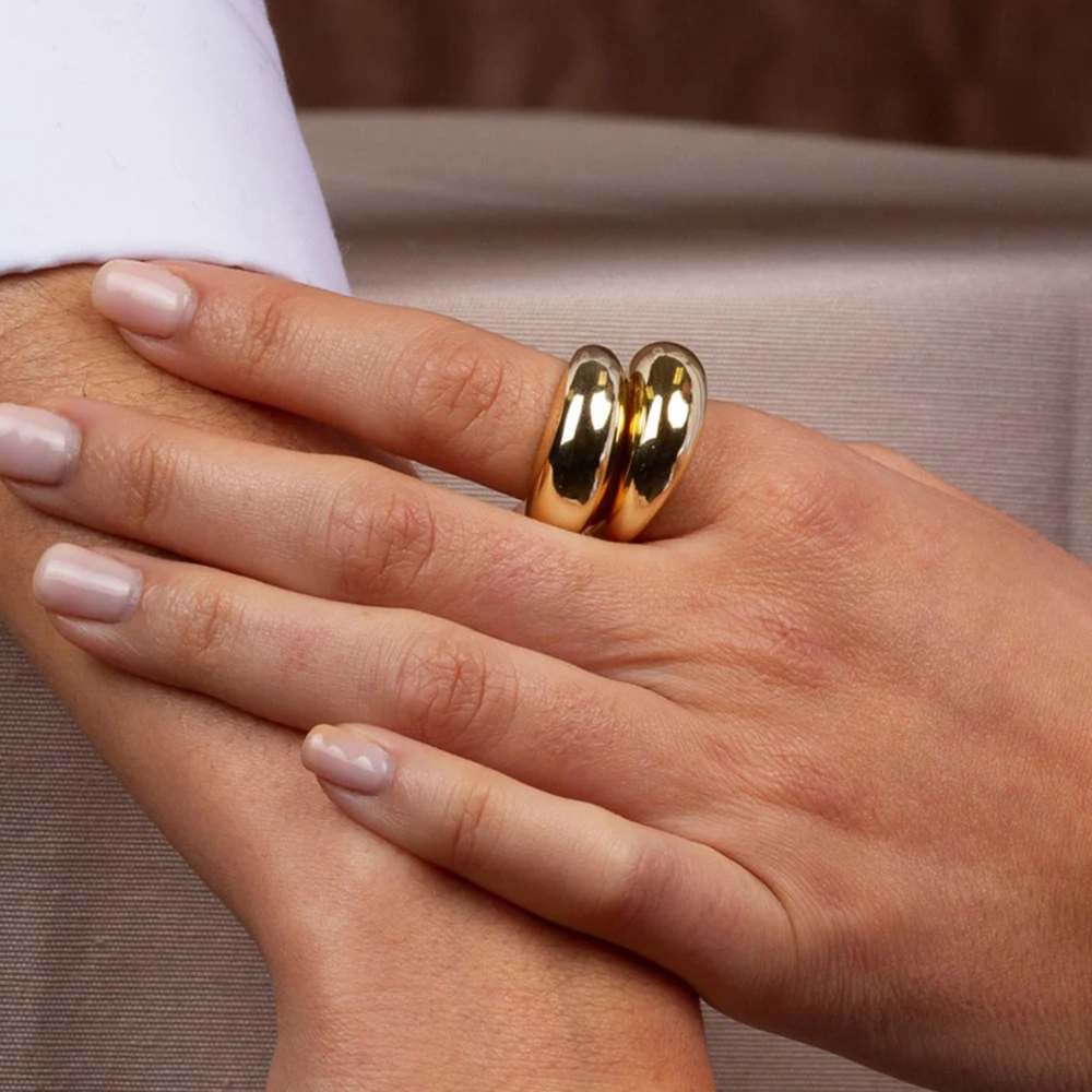 Fashion Stainless Steel Rings for Women Gold Color Arc Rings Geometric Jewelry Gift Wholesale 8MM - Image 4