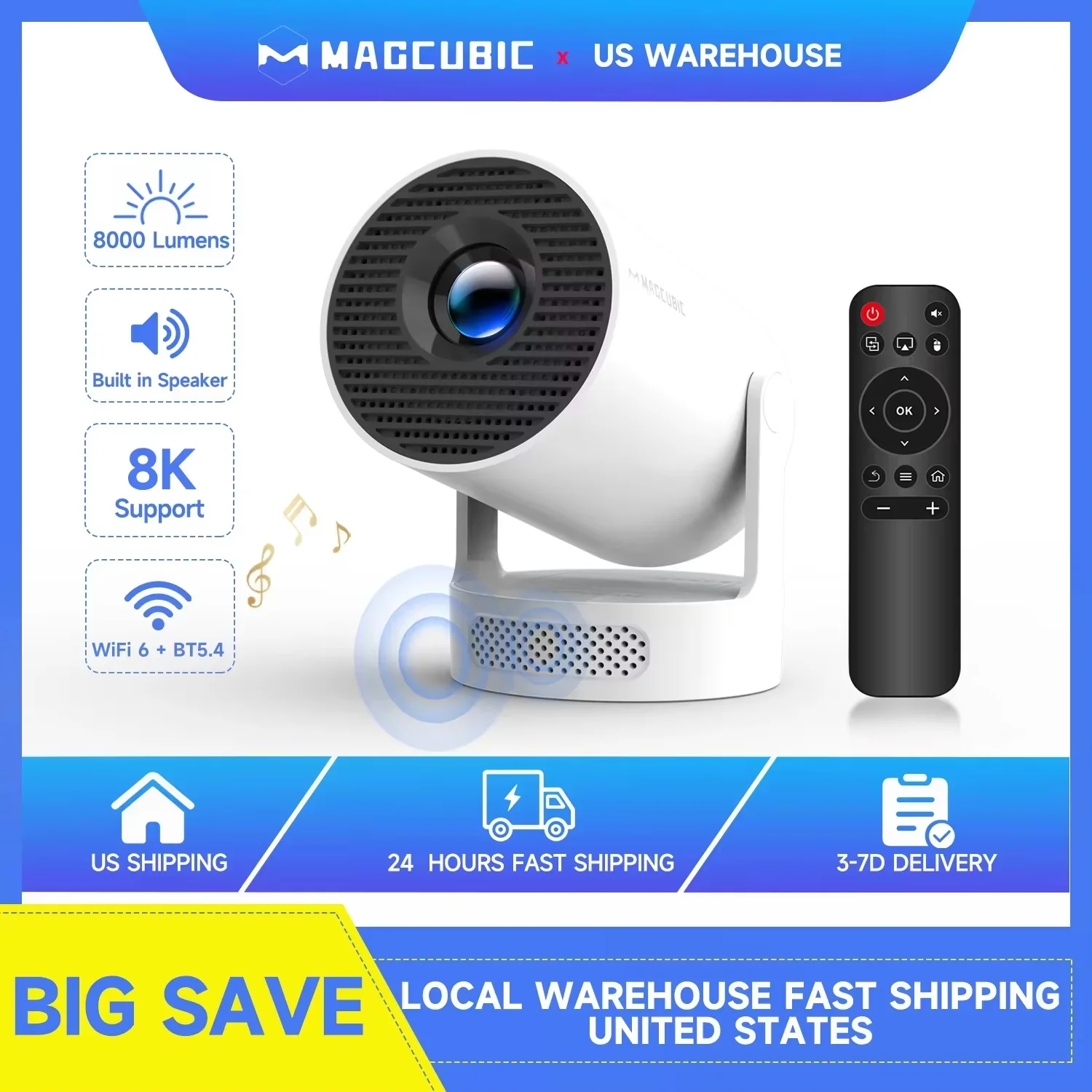 Magcubic Hy300 Pro+ 8k Android 14 Portable Projector 8000