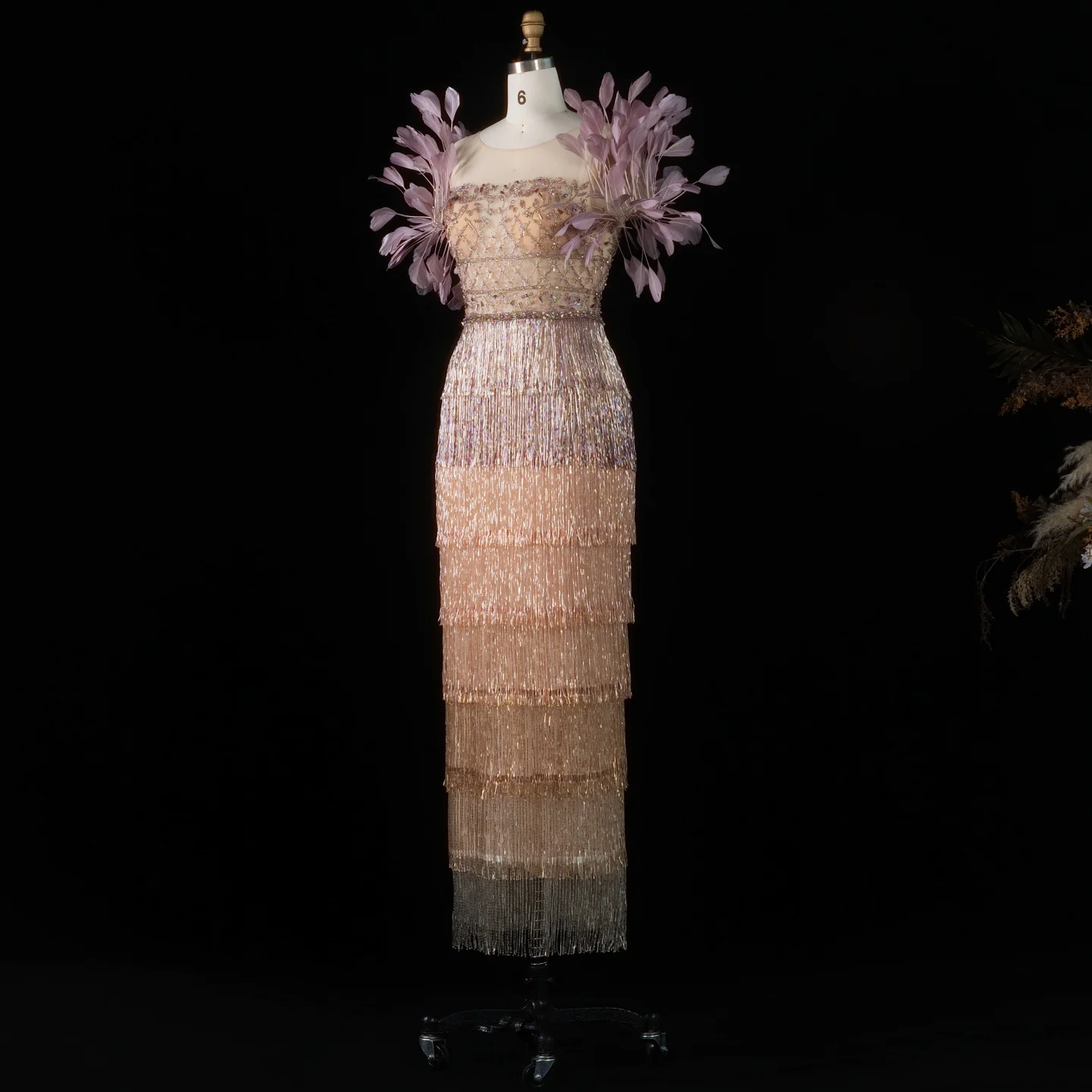 Sharon Said Luxury Feathers Tassel Lilac Dubai Evening Dress - Image 4