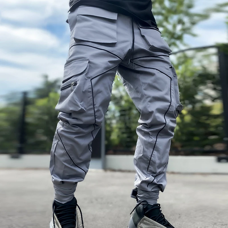 Men S Reflective Cargo Pants New Hip Hop Casual - Image 2
