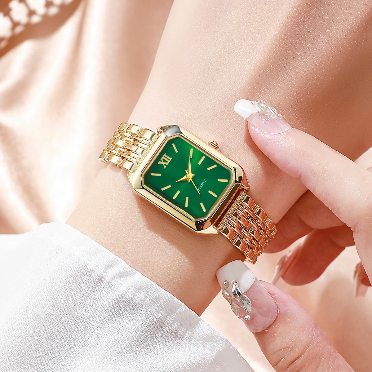Elegant Rectangle Women Quartz Watch Rhinestone Jewelry Set Ladies - Image 5