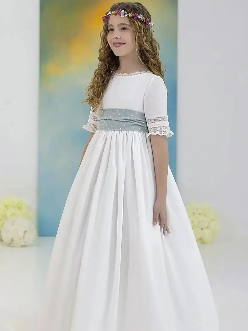 Custom Flower Girl Dress for Weddings, with a Bow and Blue Waistband, Children's Birthday Party, First Communion, and Pageant Dr - Image 7