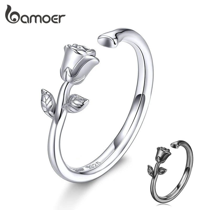 Bamoer 925 Sterling Silver 3d Thorns And Rose Adjustable