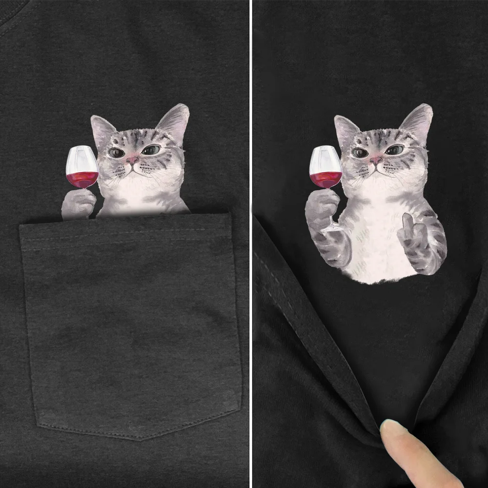 Cloocl Animal T-shirt Fashion Brand Summer Pocket Cat Stickers - Image 3
