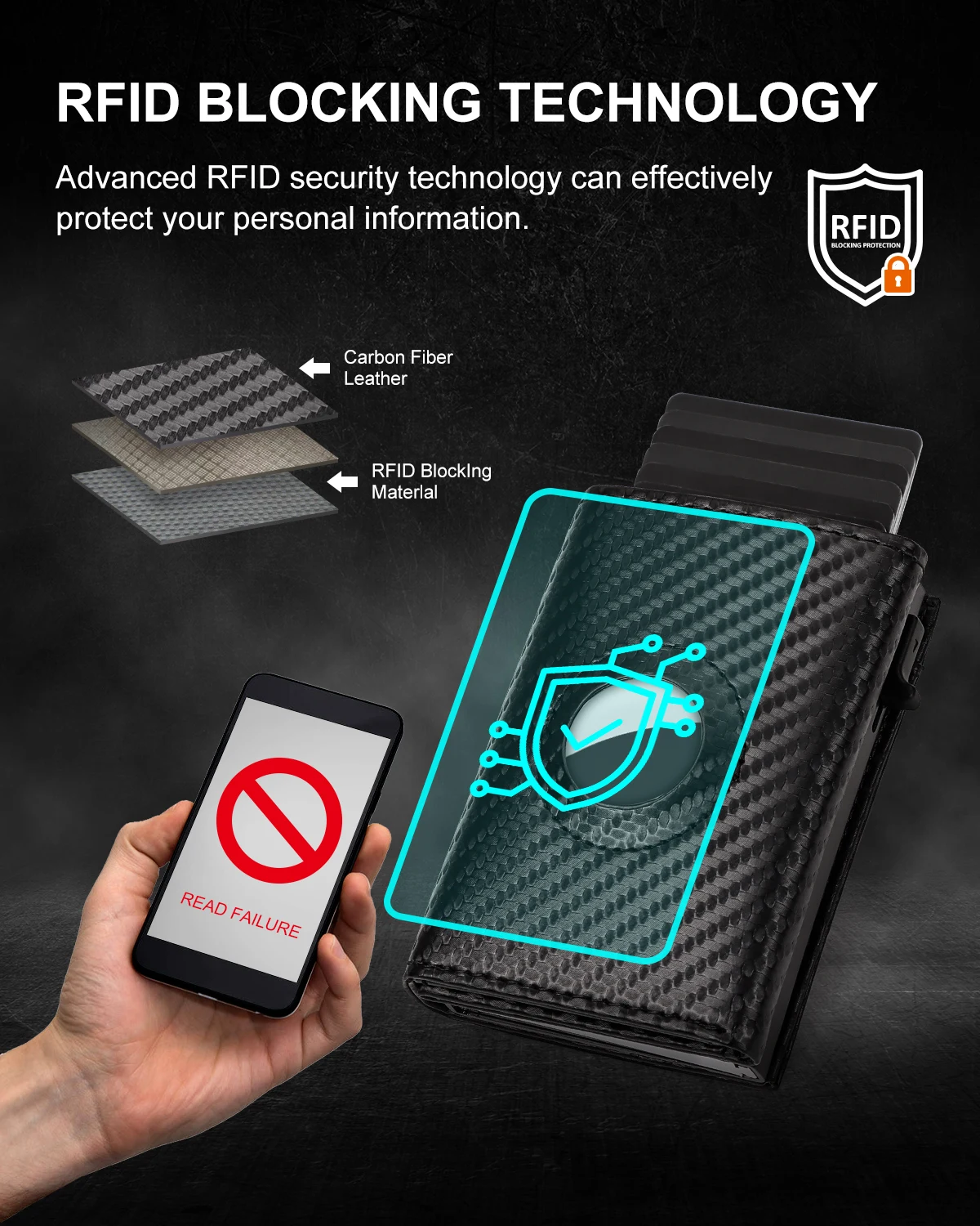 Carbon Fiber Mens Airtag Wallet Rfid Blcoking Pop Up - Image 3