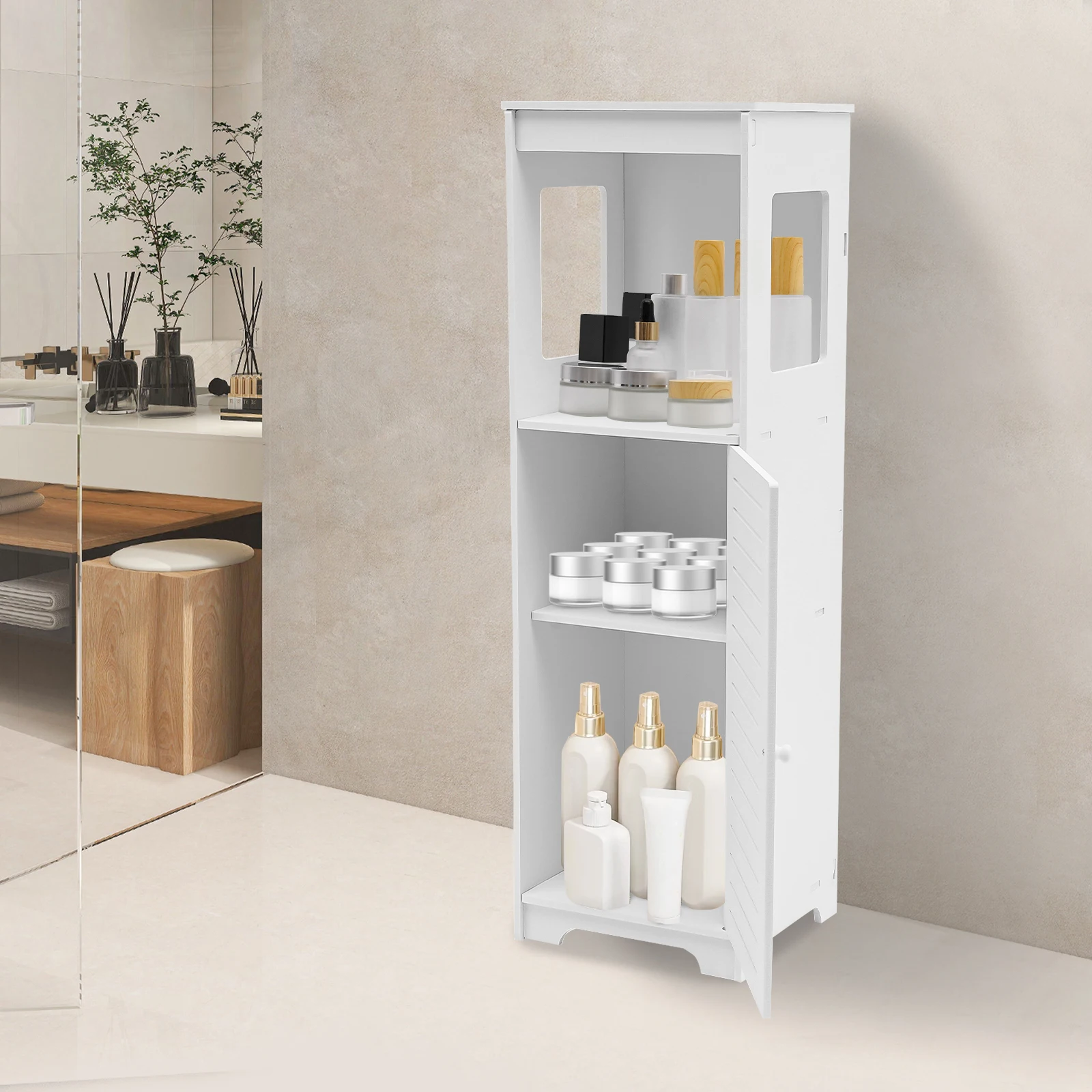 Bathroom Storage Cabinet White Pvc Cupboard Shelf 28*25*90cm Tissue