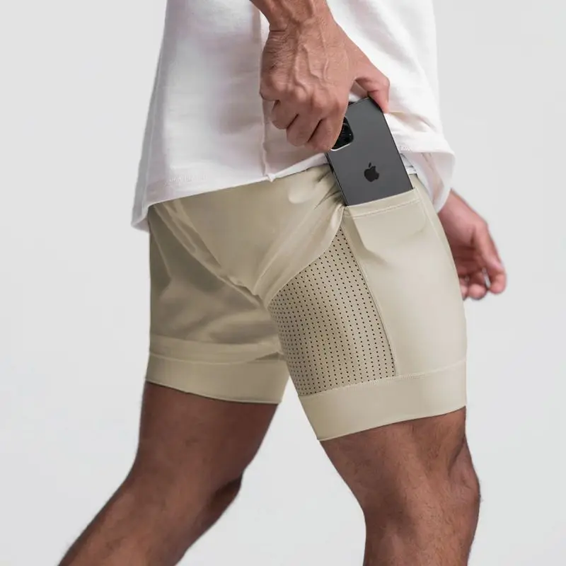 Men S 2 In 1 Running Gym Shorts Breathable - Image 2