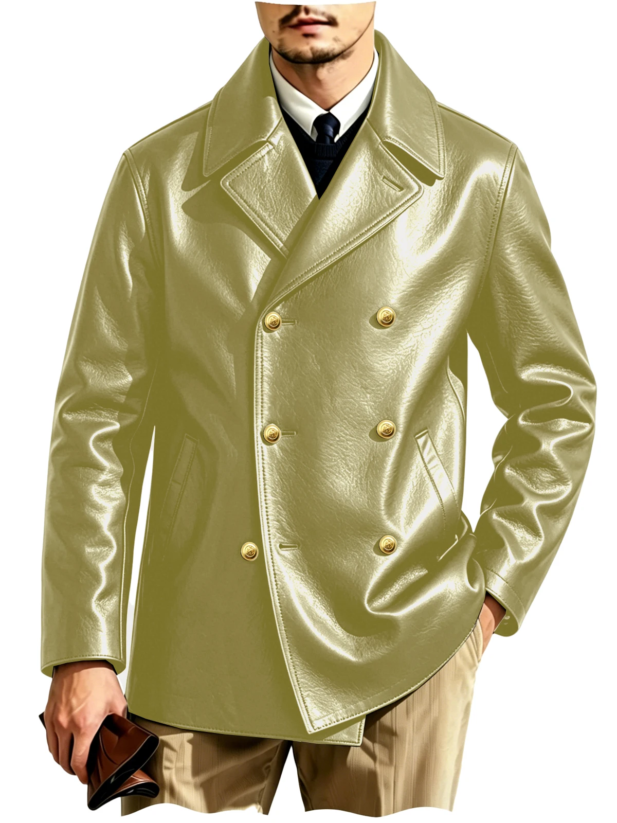 Men's Double-Breasted Leather Blazer - Image 16