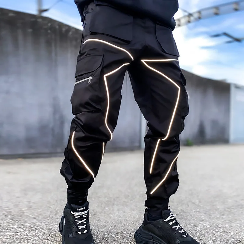 Men S Reflective Cargo Pants New Hip Hop Casual