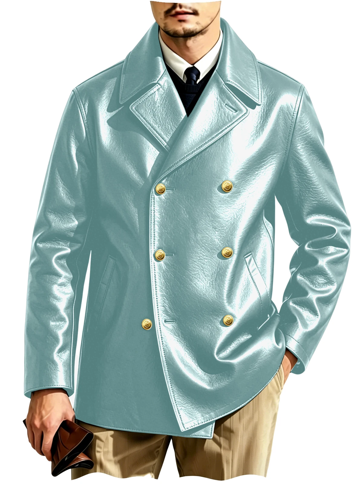 Men's Double-Breasted Leather Blazer - Image 9