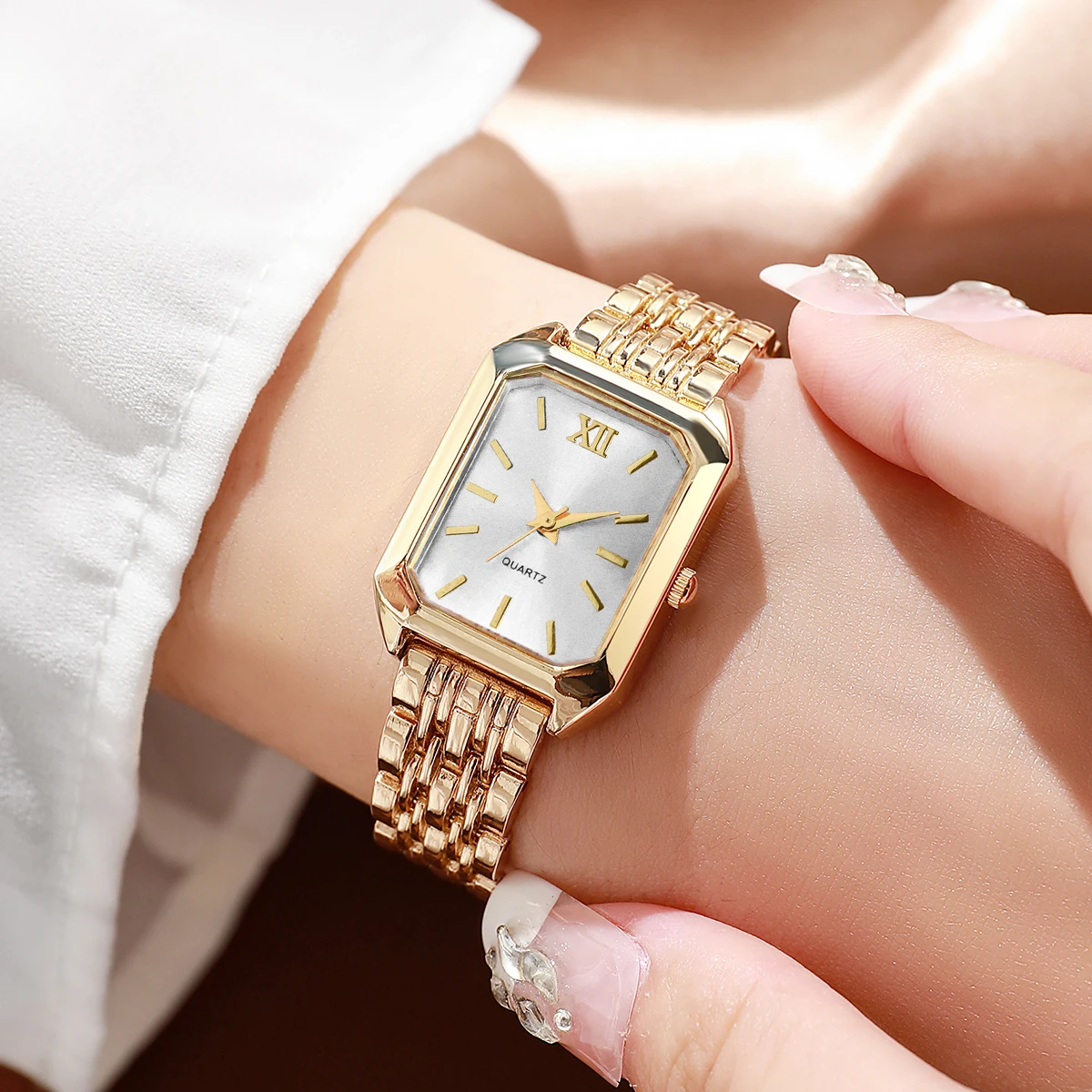 Elegant Rectangle Women Quartz Watch Rhinestone Jewelry Set Ladies - Image 6