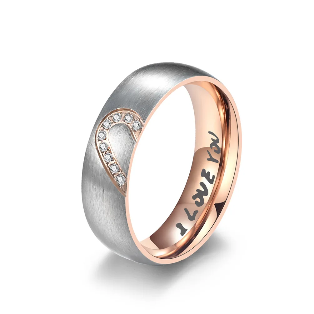 Rose Gold/black Color Heart Couple Rings Stainless Steel Couples - Image 5