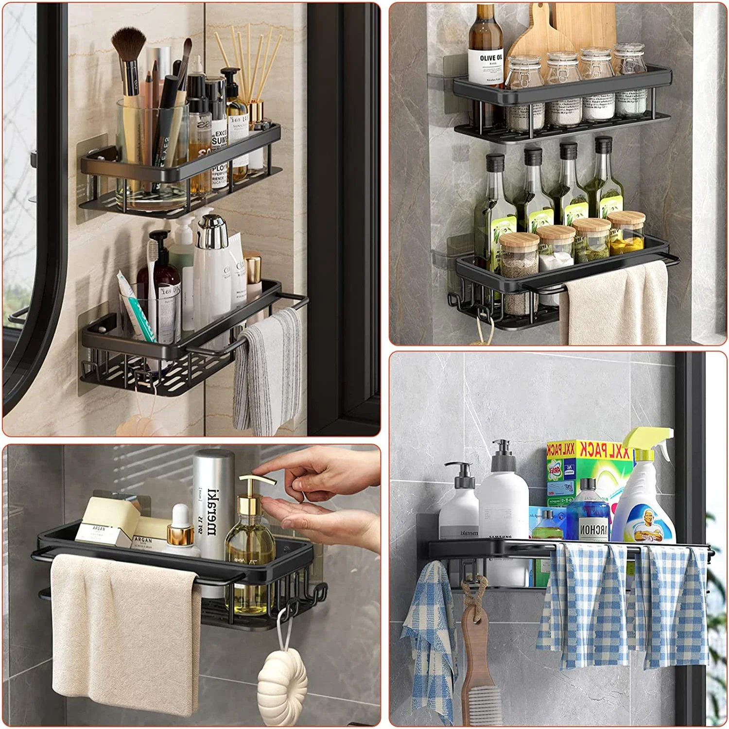 Bathroom Shelf Kitchen Storage Organizer Aluminum Alloy Shampoo Rack - Image 3