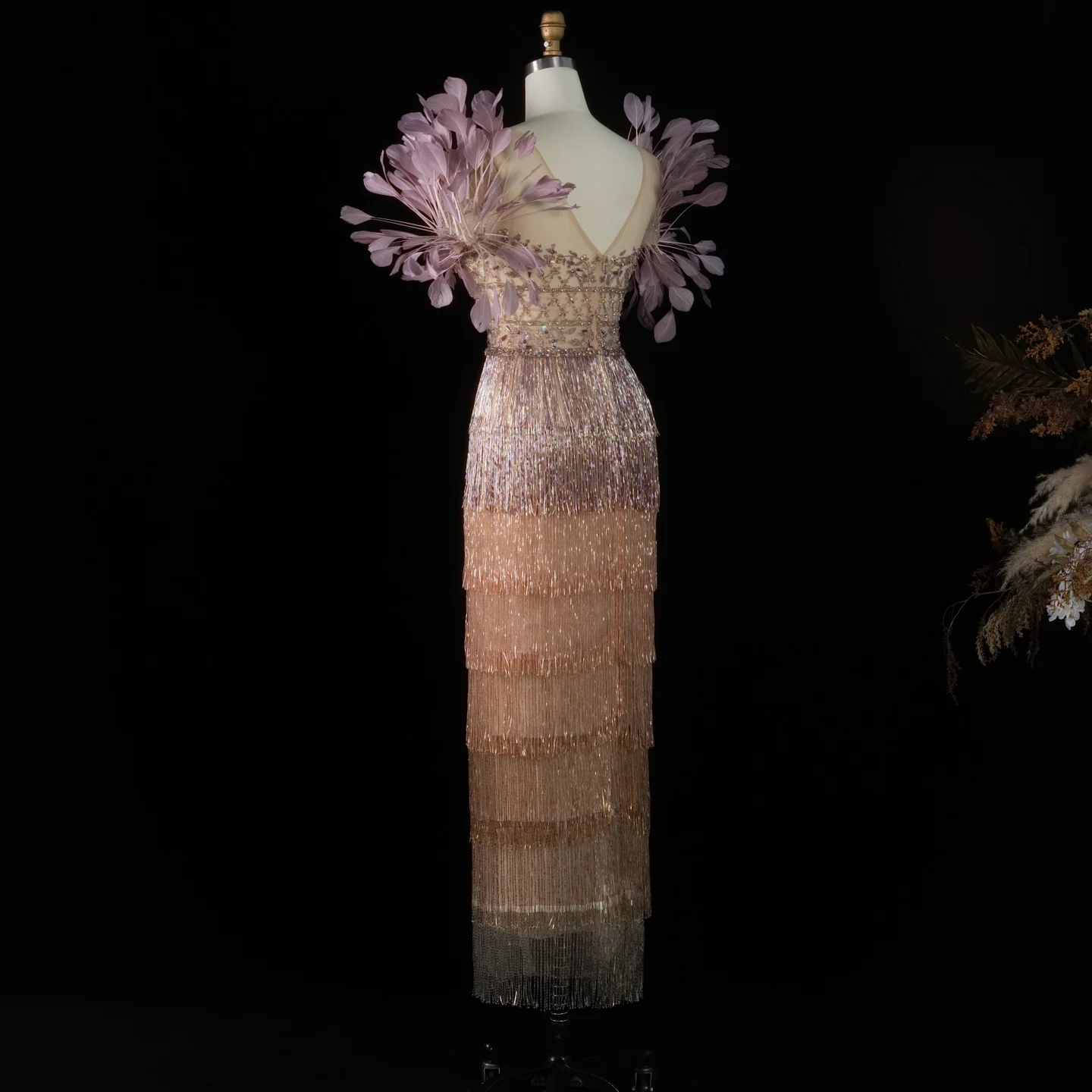 Sharon Said Luxury Feathers Tassel Lilac Dubai Evening Dress - Image 3