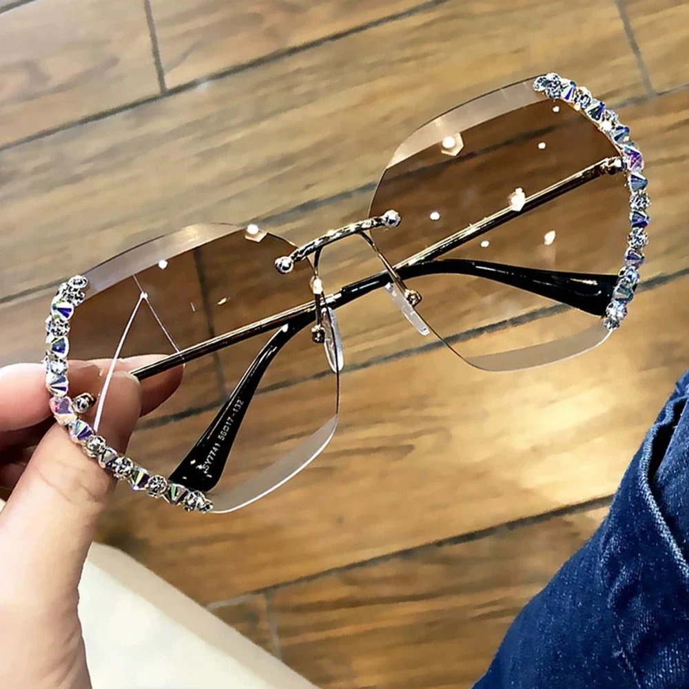 Vintage Fashion Oversized Rimless Sunglasses Women Famous Luxury Brand
