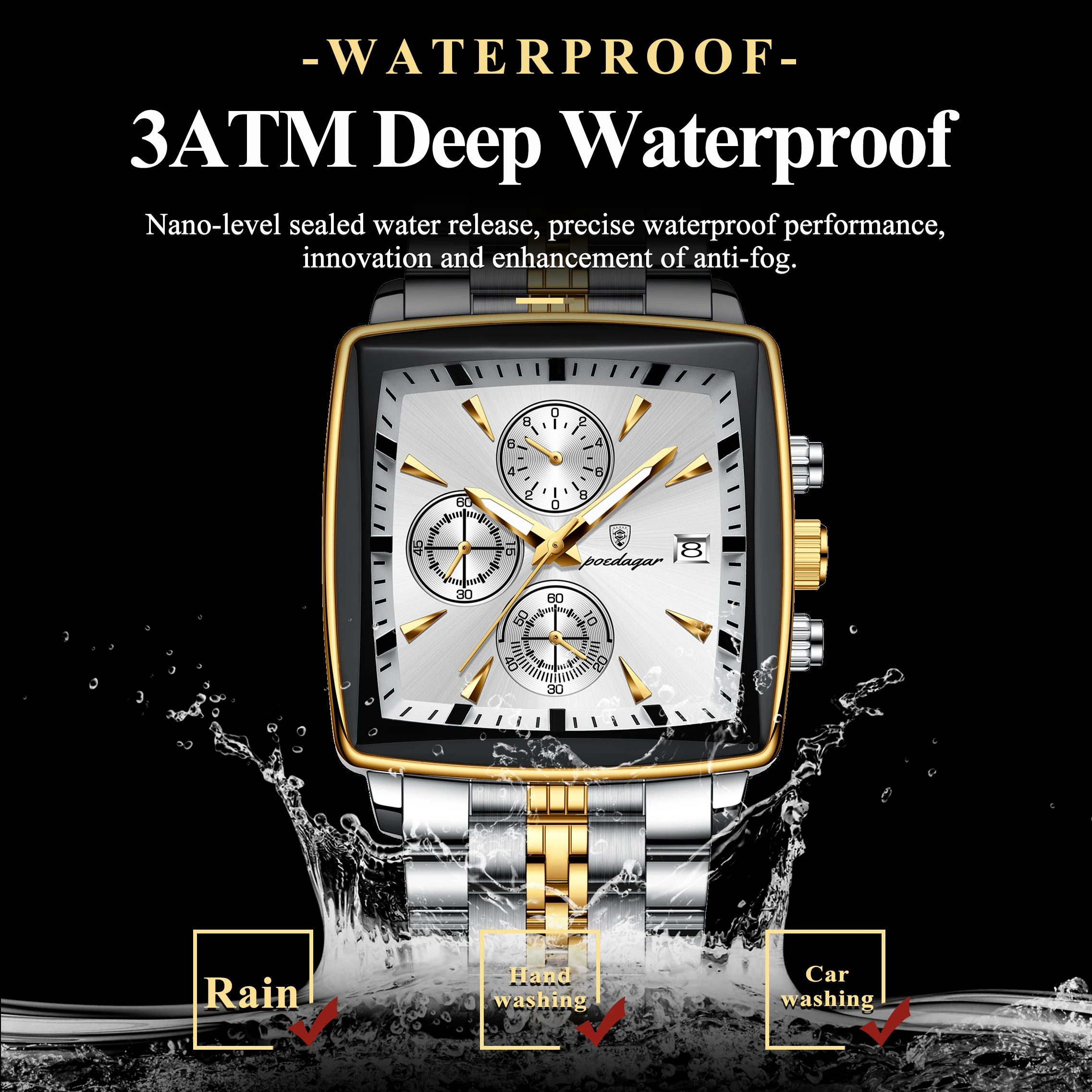 Men's Square Sport Watch – Steel Band - Image 3