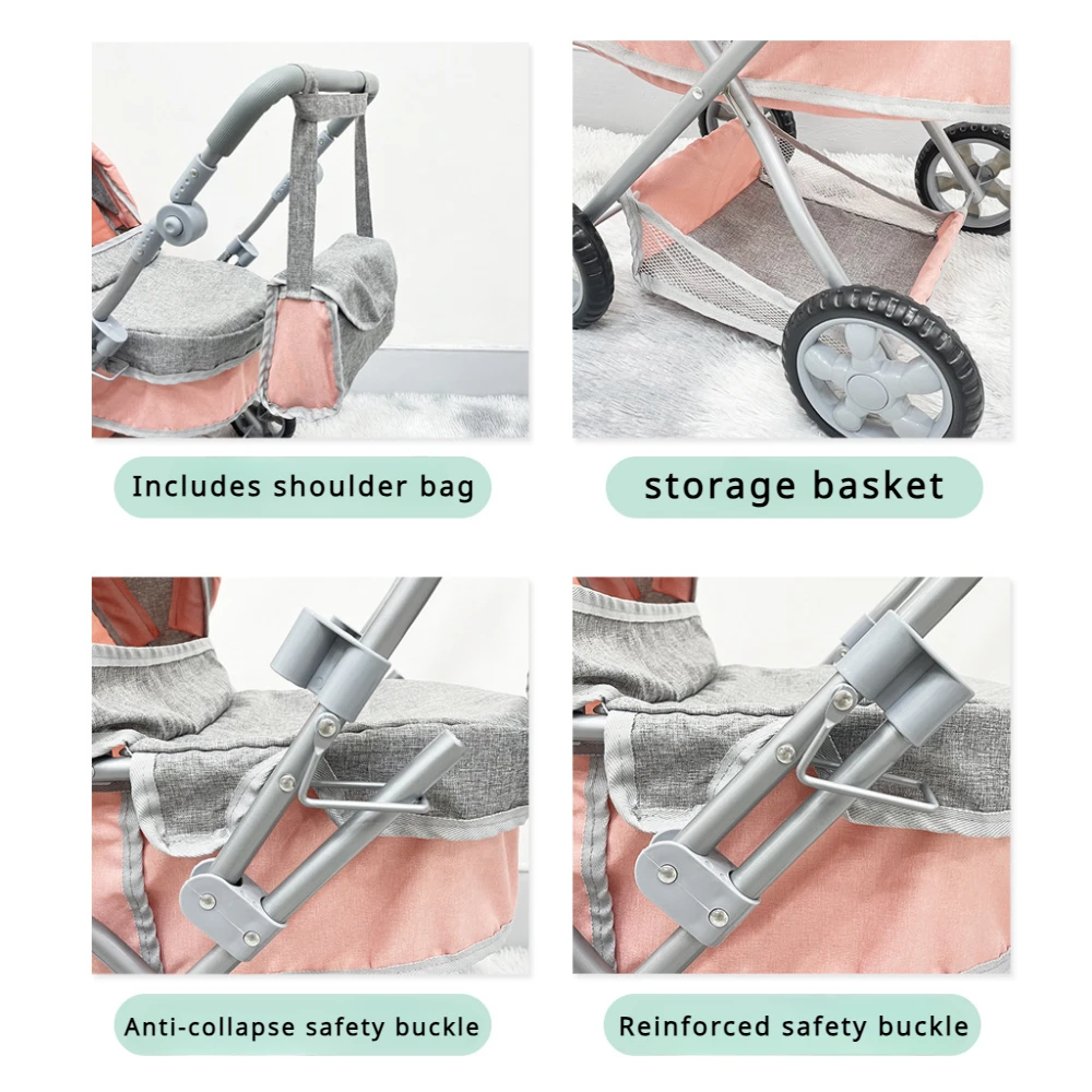 Foldable Baby Doll Stroller Large Toy Pram With Shoulder - Image 5