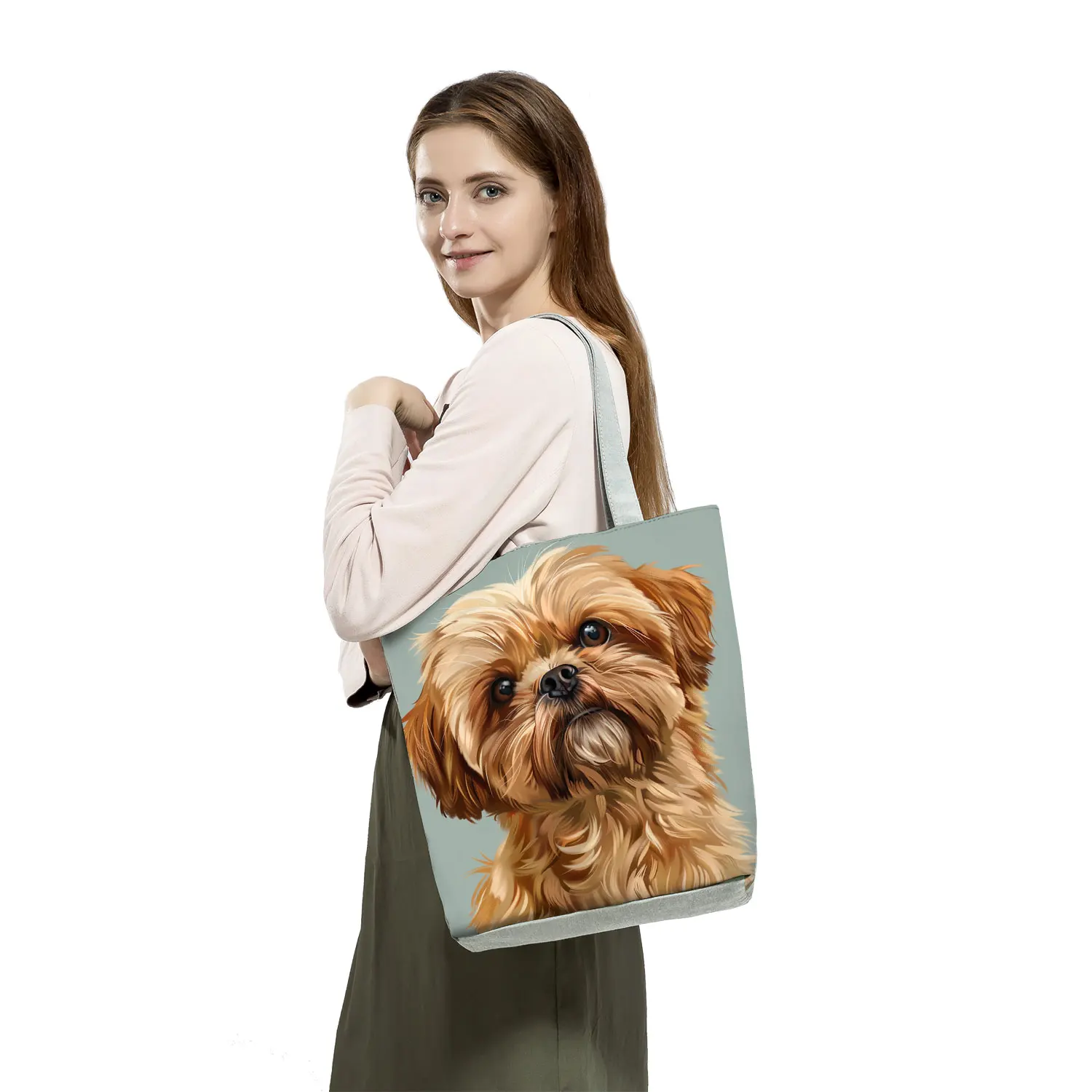 Cute Shih Tzu Print Shopping Bags Groceries Women Handbags - Image 3