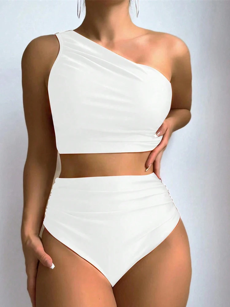 Circyy Single Shoulder Bikini Set Women Swimsuit Two-piece Pleated - Image 2