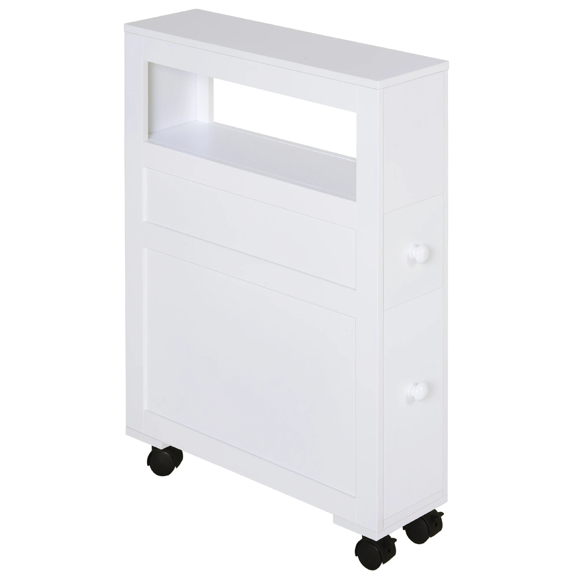 Homcom Bathroom Cabinet With Wheels 2 Drawers And Shelf