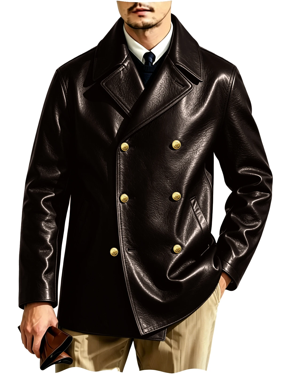Men's Double-Breasted Leather Blazer - Image 23