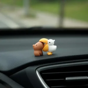 Cute Cartoon Capybara With Duck Mini Car Dashboard Ornament