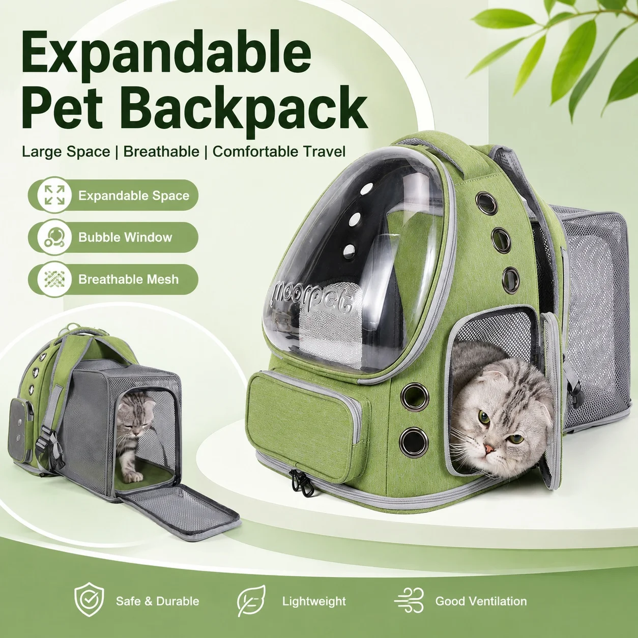 Spacious Expandable Pet Backpack Carrier With Dual Shoulder Straps