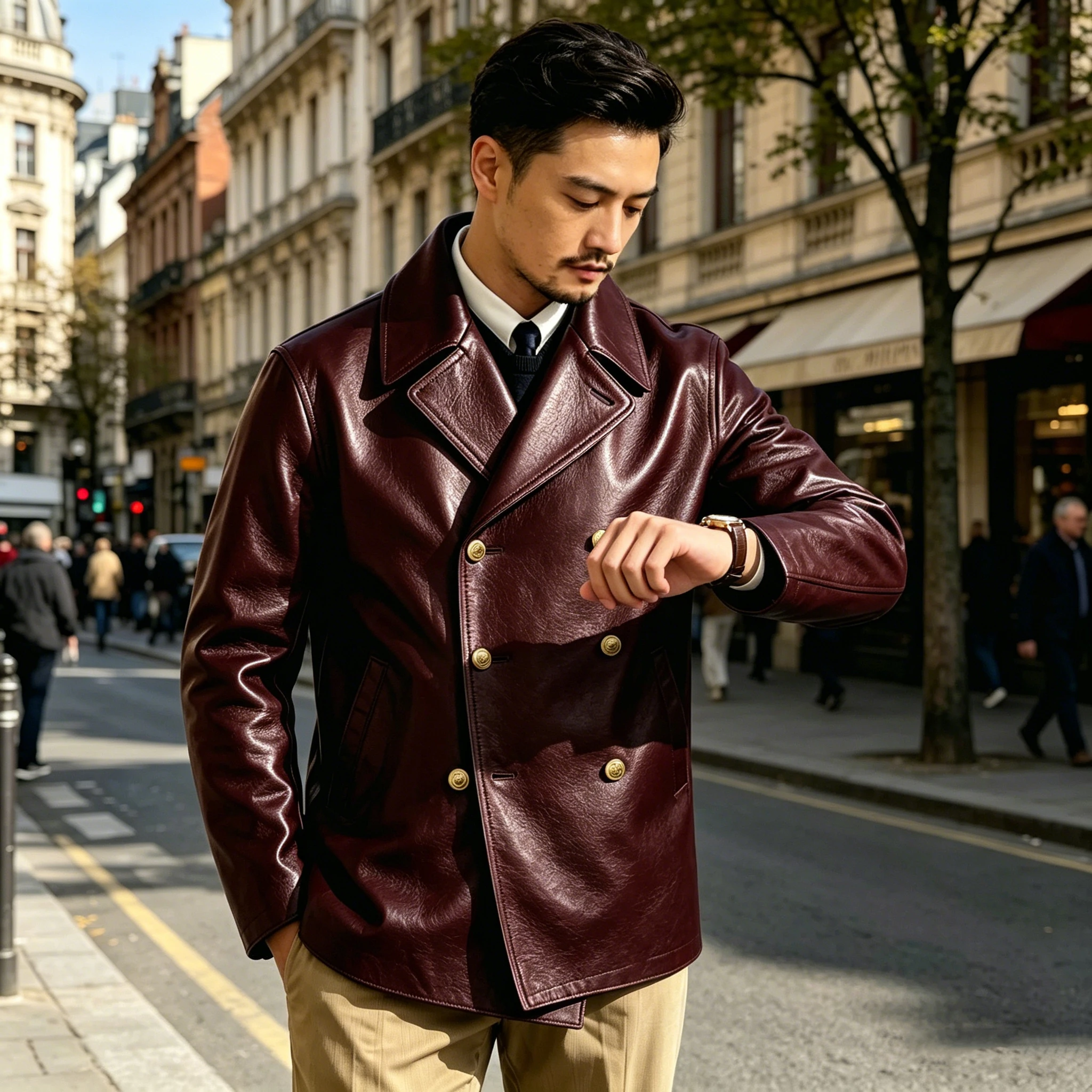 Men's Double-Breasted Leather Blazer - Image 5