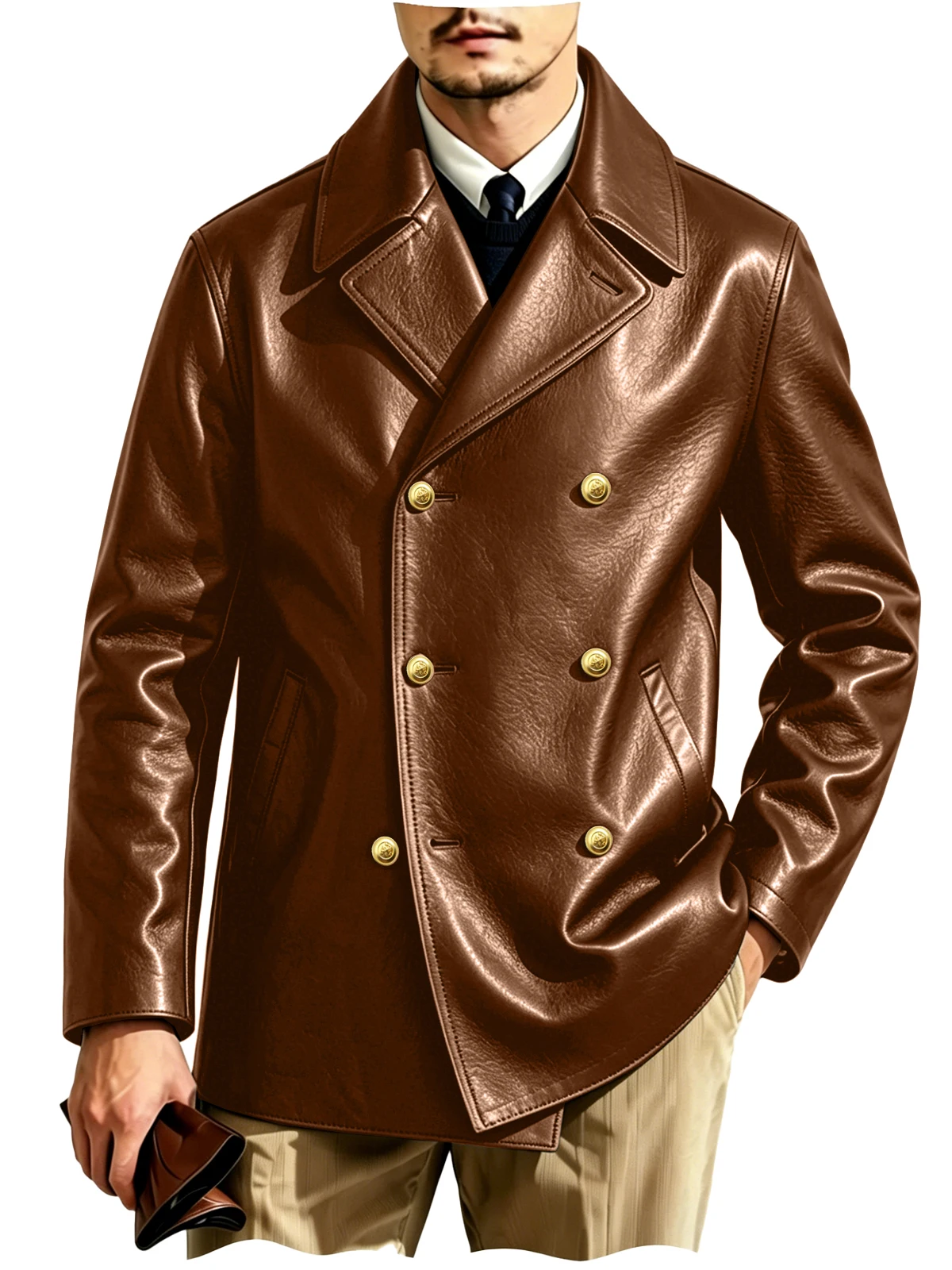 Men's Double-Breasted Leather Blazer - Image 17