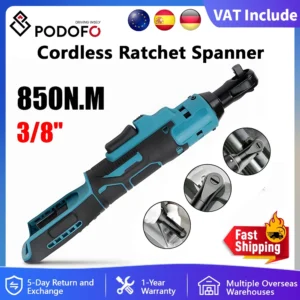 Podofo Electric Ratchet Wrench 3/8 850n.m Cordless Driver Extended
