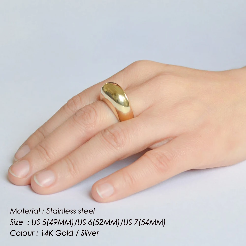 Fashion Stainless Steel Rings for Women Gold Color Arc Rings Geometric Jewelry Gift Wholesale 8MM - Image 2