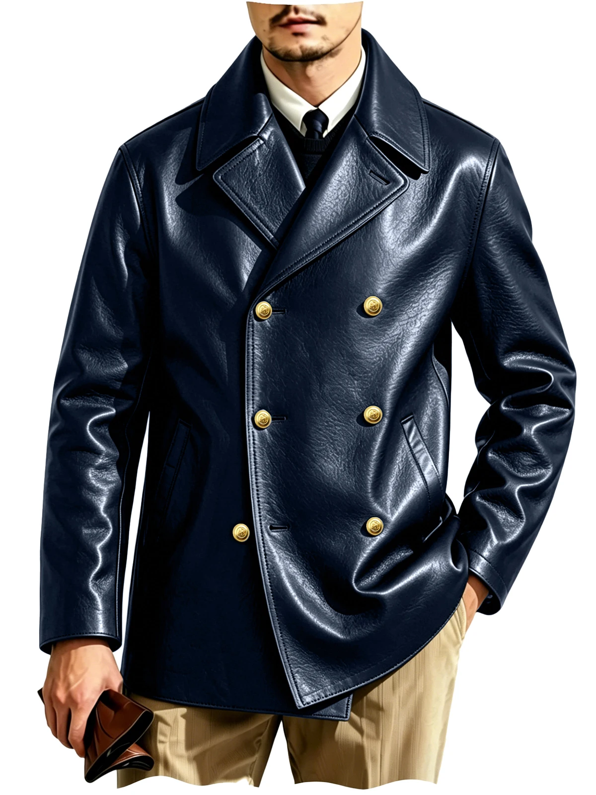 Men's Double-Breasted Leather Blazer - Image 24