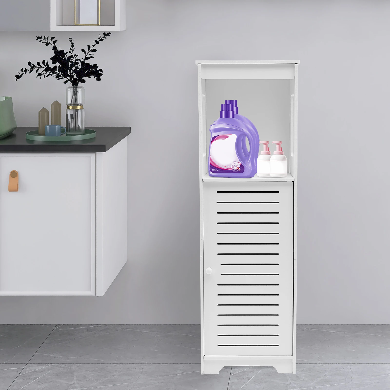 Bathroom Storage Cabinet White Pvc Cupboard Shelf 28*25*90cm Tissue - Image 2