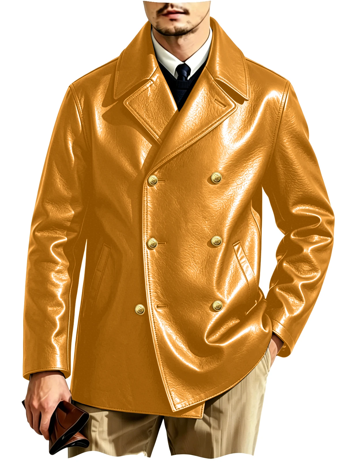 Men's Double-Breasted Leather Blazer - Image 12