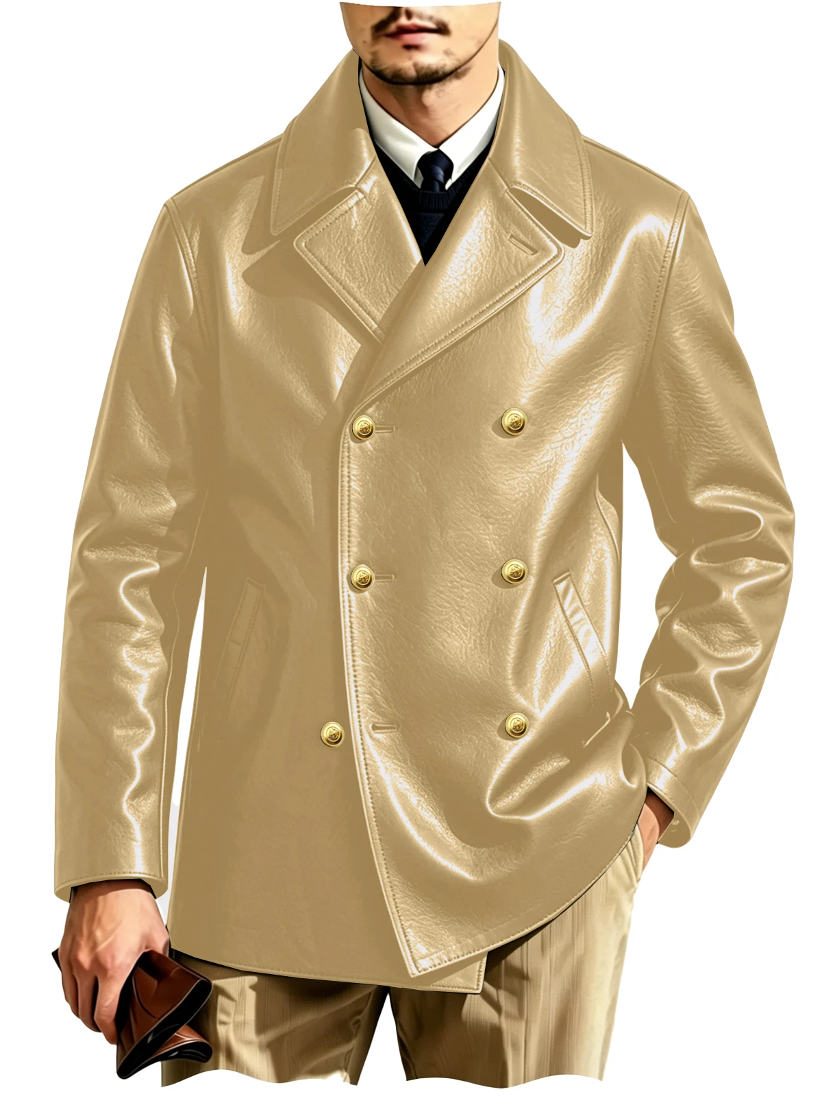 Men's Double-Breasted Leather Blazer - Image 8