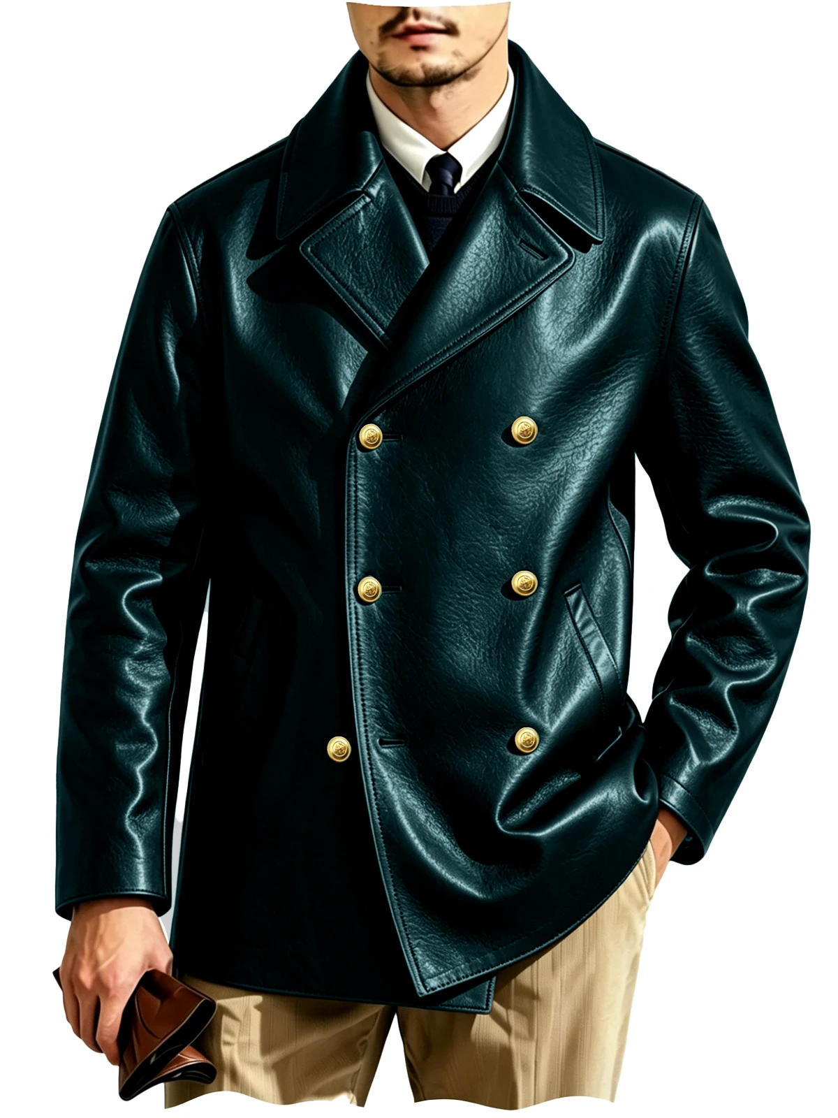 Men's Double-Breasted Leather Blazer - Image 10