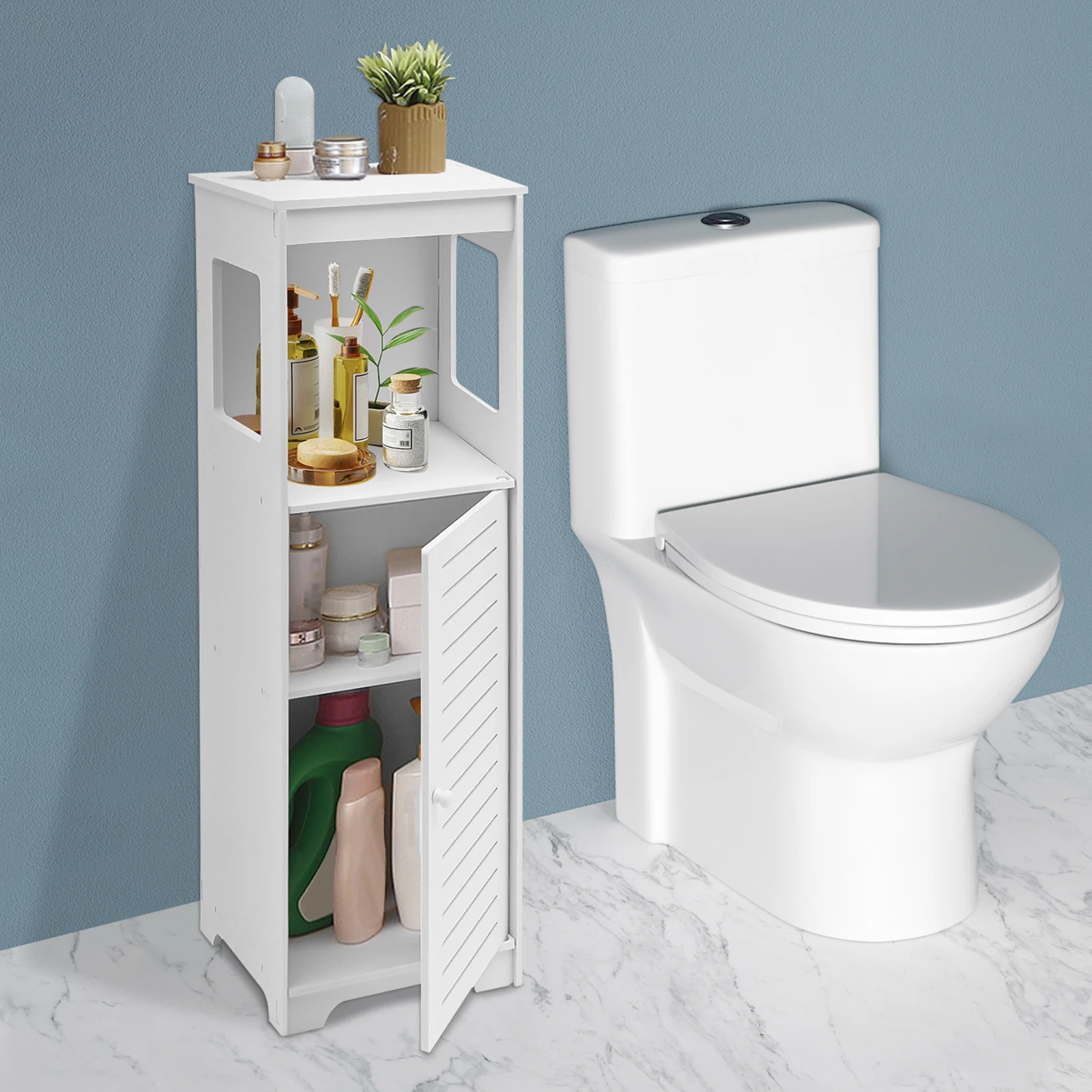 Bathroom Storage Cabinet White Pvc Cupboard Shelf 28*25*90cm Tissue - Image 5